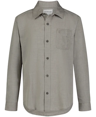 Calvin Klein Big Boys Solid Herringbone Long Sleeve Shirt