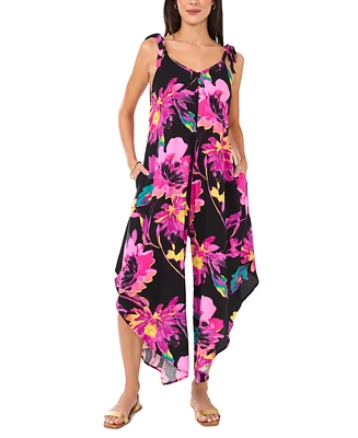 Vince Camuto Women's Floral-Print V-Neck Sleeveless Wide-Leg Jumpsuit