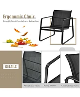 3 Pieces Patio Bistro Furniture Set with Glass Top Table Garden Deck