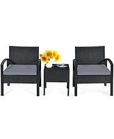 3 Pieces Outdoor Rattan Patio Conversation Set with Seat Cushions