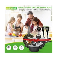 NutriChef Kitchenware Pots & Pans - Stylish Kitchen Cookware Set with Stylish Metallic Ridge-Line Pattern, Non-Stick (12-Piece Set)