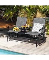 Sugift 2-Person Double Rocking Loveseat with Mesh Fabric and Center Tempered Glass Table