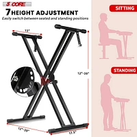 5 Core Keyboard Stand Double X Style Adjustable Piano Riser + Keyboard Piano Bench - Black