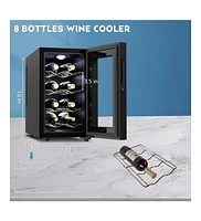 Jinjunye 8 Bottle Wine Cooler Refrigerator, Wine Fridge Small, Countertop Wine Cooler with Digital Temperature Control, 46-66 Mini Freestanding Wine C