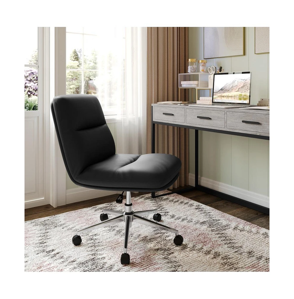 Merrick Lane Biel Mid-Back Height-Adjustable Armless Swivel Office Chair With Wheels - Padded Upholstered Back And Seat, Strong Frame