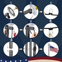 Yescom Bravery 20ft Led Solar Light Sectional Flag Pole Kit Aluminum Outside Inground with 3'x5' Usa Flag Ball Top Black