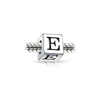 Bling Jewelry Alphabet Initial Square Block Letter Bead Charm .925 Sterling Silver