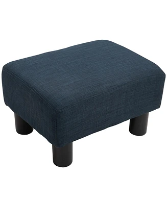 Homcom 16” Cubed Modern Linen Fabric Pouf Footrest Ottoman Furniture Dark Blue