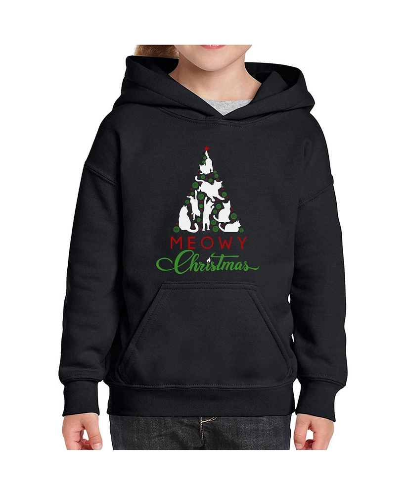 La Pop Art Girls Meowy Christmas Tree Word Hooded Sweatshirt