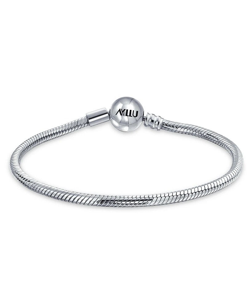 Bling Jewelry Amulet Talisman Infinity Symbol Initial Snake Chain Starter European Charm Bangle Bracelet For Women .925 Sterling Silver Heart, Round o