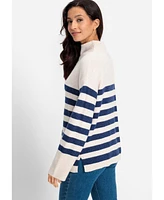 Olsen Women's Striped 1/4 Zip Pullover