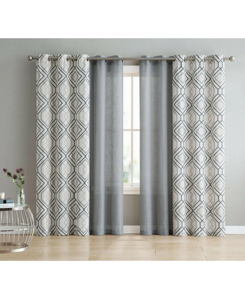 Kate Aurora Coordinating 4 Piece Geometric & Solid Curtain Set - 38 in. W x 84 L, Yellow