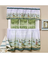 Kate Aurora Hamptons Coastal Town Complete 3 Piece Kitchen Curtain Tier & Valance Set