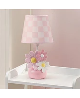 Lambs & Ivy Daisy Dreams Hand-Painted Pink Floral Lamp w/ Shade and Led Bulb