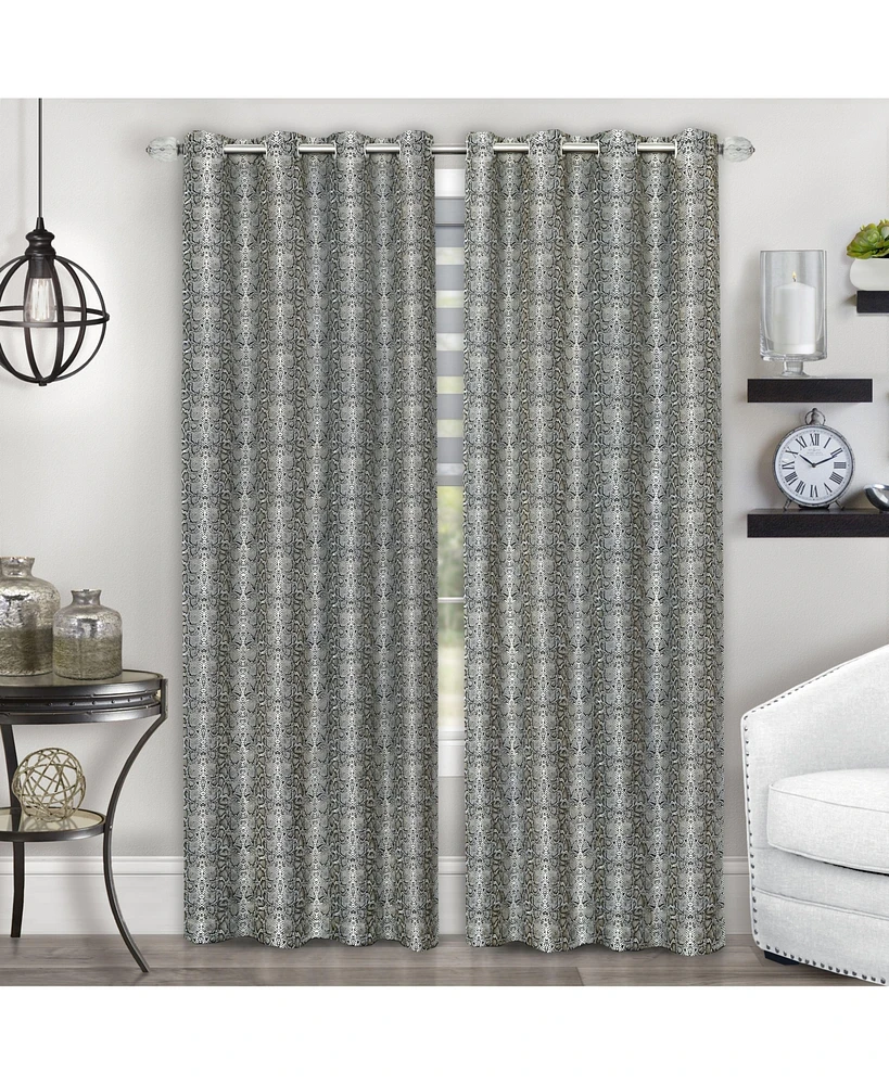 Kate Aurora Safari Living 2 Piece Python Room Darkening Grommet Top Curtain Panels - Brown 84 in. Long