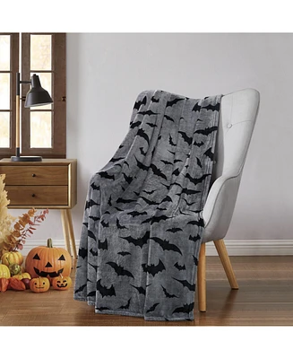 Kate Aurora Ultra Soft & Plush Gray & Black Spooky Halloween Bats Accent Throw Blanket - 50 in. W x 70 in. L