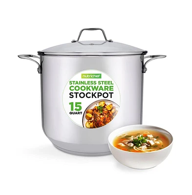 NutriChef Stainless Steel Cookware Stockpot - Quart, Heavy Duty Induction Pot