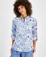 Charter Club Women's Floral-Print Linen Button-Up Shirt, Created for Macy's