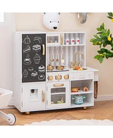 Gymax Play Kitchen Toy Set w/ Chalkboard Oven Sink Faucet Stove Water Dispenser