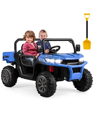 Gymax 24V Kids Ride On Dump Truck 2-Seater Electric w/ Remote Control Rose Red