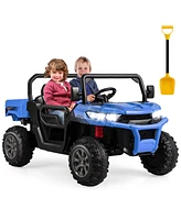 Gymax 24V Kids Ride On Dump Truck 2-Seater Electric w/ Remote Control Rose Red