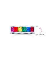 Bling Jewelry Colorful Couples Cz Rainbow Ring Band Silver Tone Stainless Steel 8MM