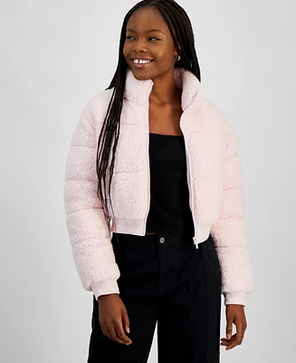 Planet Heart Juniors' Cropped Sherpa Puffer Jacket