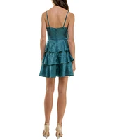 Trixxi Juniors' Bow Lace-Up Square-Neck Tiered Satin Dress