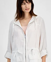 Charter Club Women's Woven Linen Solid Anorak, Created for Macy's