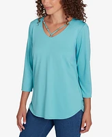 Ruby Rd. Petite V-Neck Solid Knit Top with Bead Detail