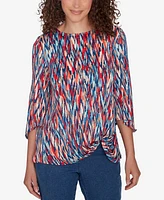 Ruby Rd. Petite Scoop Neck Ikat Dew Drop Printed Knit Top