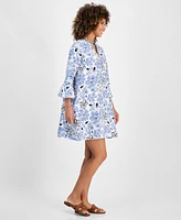 Charter Club Women's Woven Embellished Linen Mini Dress, Created for Macy's