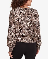 Ruby Rd. Petite Split Neck Embellished Animal Placement Print Tie Front Top