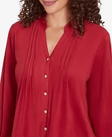 Ruby Rd. Petite Button Front Stretch Faux Suede Top