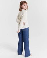 Epic Threads Big Girls Metallic Mixed Stitch Pullover Sweater Bromley Wide Leg Jeans Created For Macys