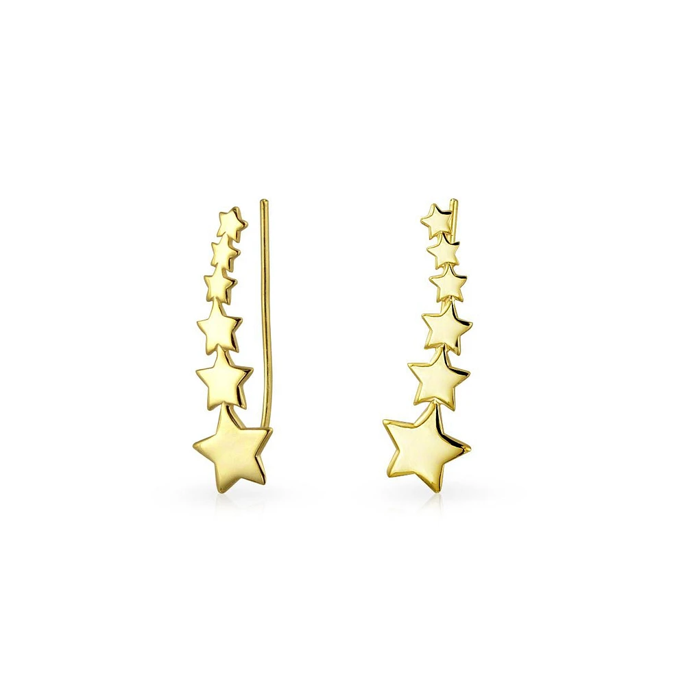 Bling Jewelry Usa Patriotic Celestial Shooting Star Ear Pin Climbers Earrings For Women Wrap Crawlers 14K Gold Plated .925 Sterling Silver