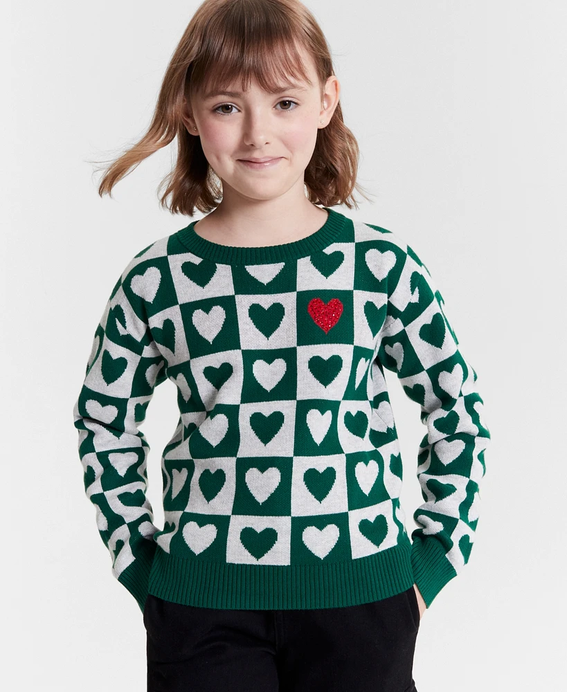 Epic Threads Little & Big Girls Checkerboard Heart Sweater, Created for Macy's