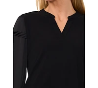 CeCe Women's Split-Neck Balloon-Sleeve Pin-Tuck Top