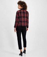 Kasper Plaid Blazer Cowlneck Top Velvet Pants