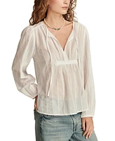 Lucky Brand Women's Tie-Neck Volume-Sleeve Peasant Top