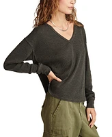 Lucky Brand Women's Cotton V-Neck Long-Sleeve Top