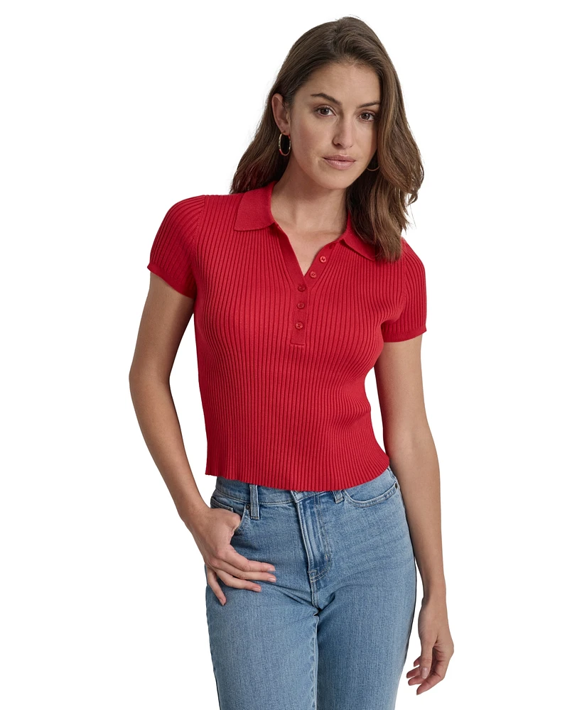Dkny Jeans Women's Short-Sleeve Ribbed Knit Polo Shirt