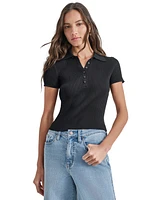 Dkny Jeans Women's Short-Sleeve Ribbed Knit Polo Shirt