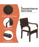 Inolait 3 Pieces Patio Rattan Furniture Bistro Set with Wood Side Table and Stackable Chair