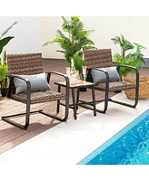 Sugift 3 Pieces Patio Rattan Conversation Set with Quick Dry Lumbar Pillows