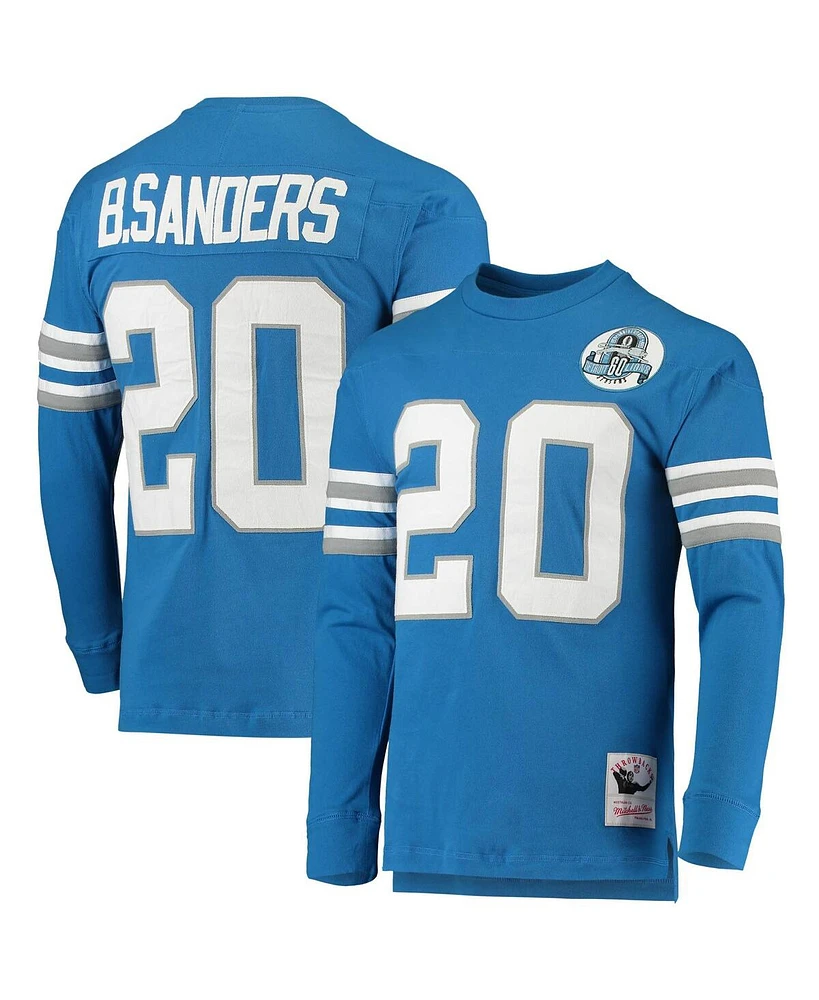 Mitchell & Ness Men's Barry Sanders Blue Detroit Lions 1993 Retired Player Name Number Long Sleeve T-shirt