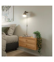 Woodek Floating Solid Unfinished Hardwood Wall Mounted Side Table For Bedroom with Two Drawers