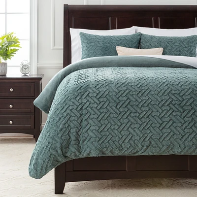 Chanasya Premium Soft Cloud Faux Fur Duvet Cover Bedding Set Queen - 3 Piece Combo Textured Embossed Fuzzy Velvet Mink Bedcover