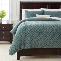 Chanasya Premium Soft Cloud Faux Fur Duvet Cover Bedding Set Queen - 3 Piece Combo Textured Embossed Fuzzy Velvet Mink Bedcover
