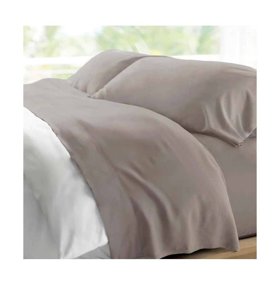 Cariloha Retreat 4-Piece Sateen Sheet Set | Coastal Gray | Cal King | Lyocell Material | Breathable, Corner Straps, Extra soft & Cooling